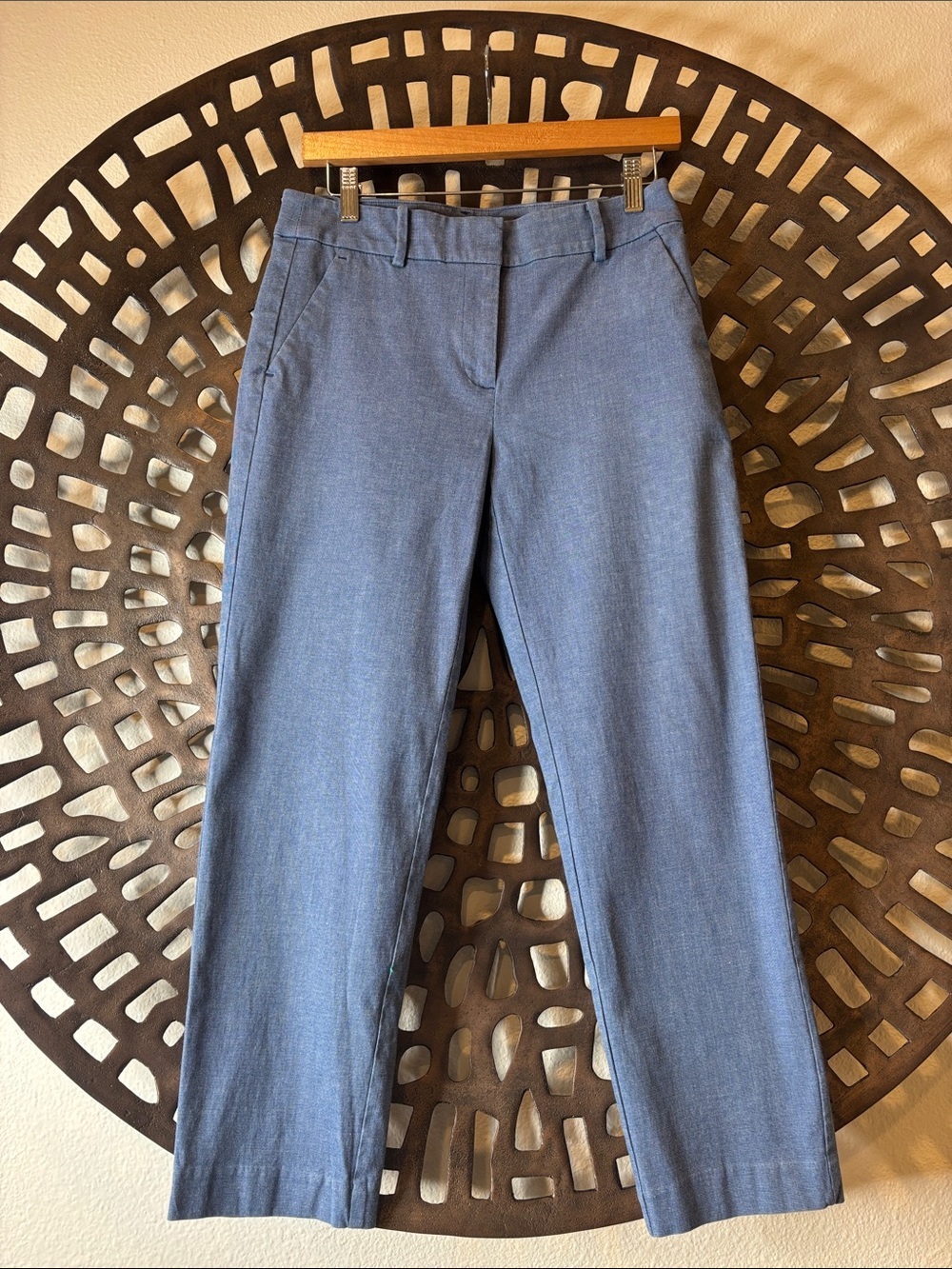 💙LOFT Riviera Slim Straight Dress Pants Womens 2 Chambray Blue Stretch Cotton💙
